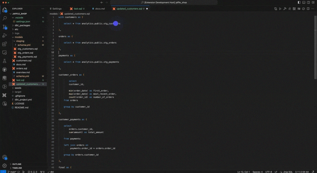 Generating dbt models from SQL in VS Code