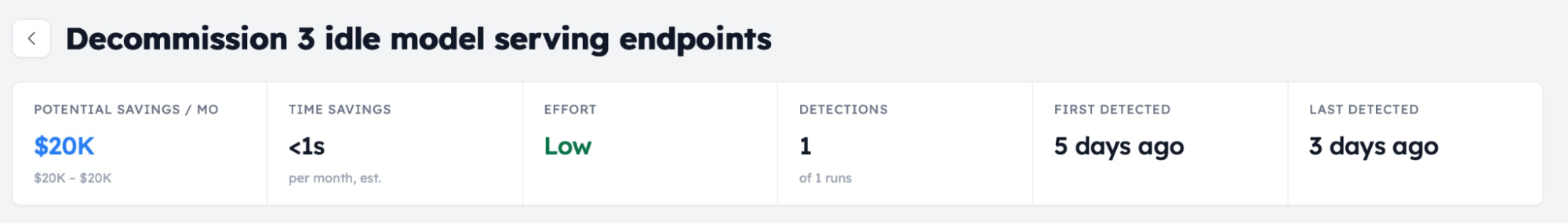 Altimate opportunity card: Decommission 3 idle model serving endpoints, $20K/month potential savings